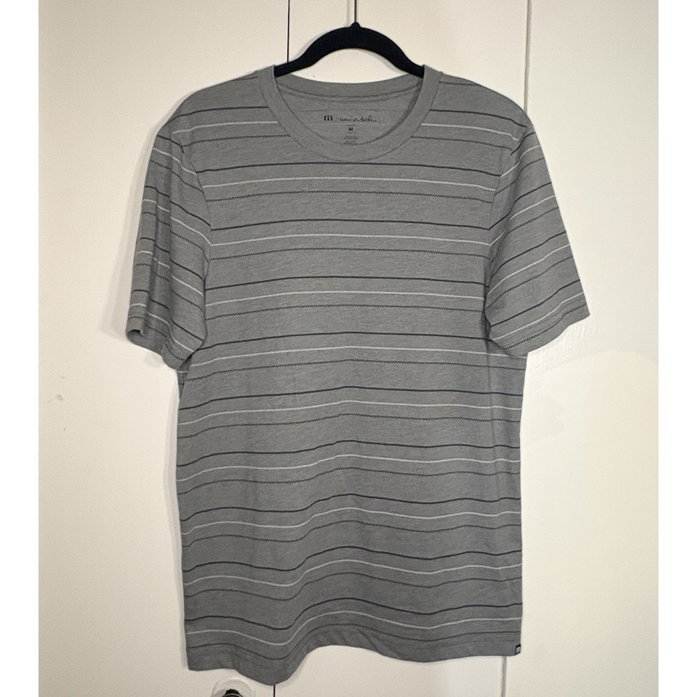 Travis Mathew Cotton Blend Gray Athletic Striped Tee Mens Size M Lightweight